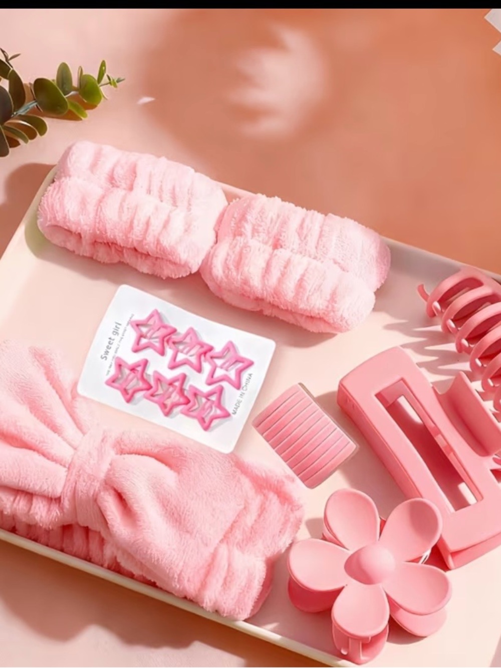 Soft Pink Kids Bath & Hair Accessory Set - Gentle Plush Headband and Clips